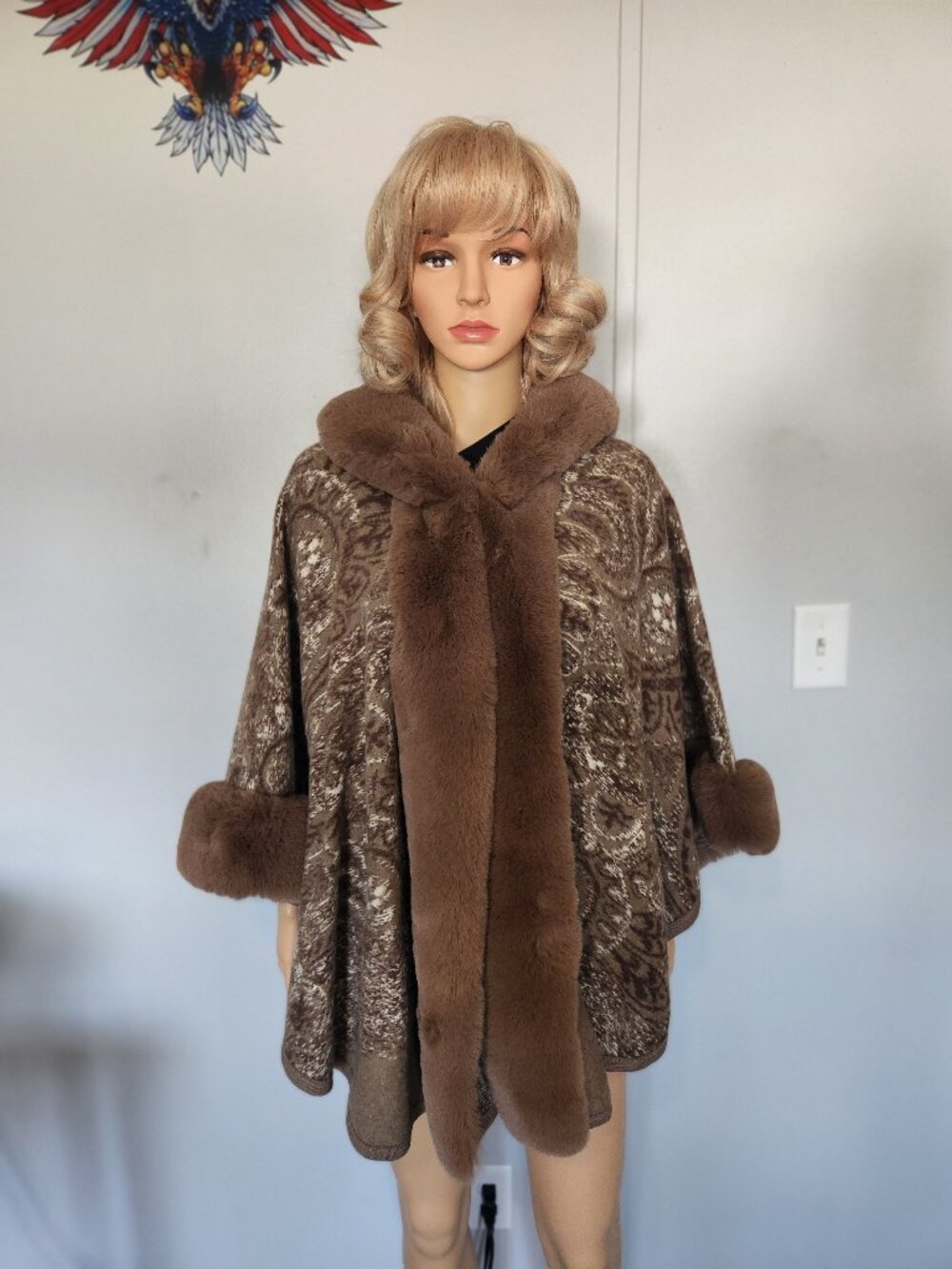 #771 Polyester blend/fuax fur poncho